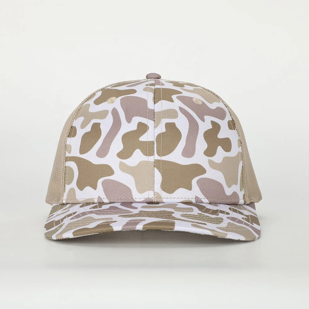 BSCI Wholesale Custom 6 Panel  Sport Hat High Quality Embroidery Logo Camo Cotton Gorras Leather Patch Classics Mens Trucker Cap