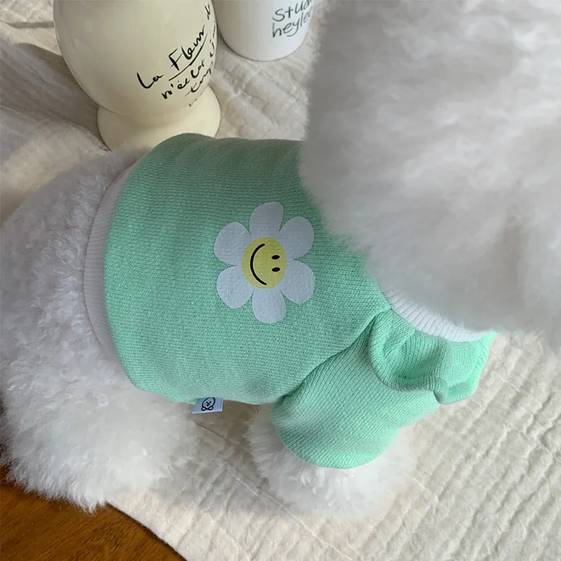 Autumn and Winter puppy dog Smiley flower flying sleeve sweater cat two feet apparel small and medium-sized dogs pet clothes