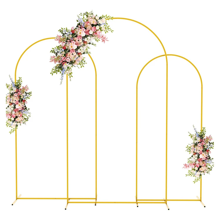 Metal Arch Backdrop Stand Gold Wedding Arch Stand Set of 3 Arched Frame for Birthday Party Graduation Decoration