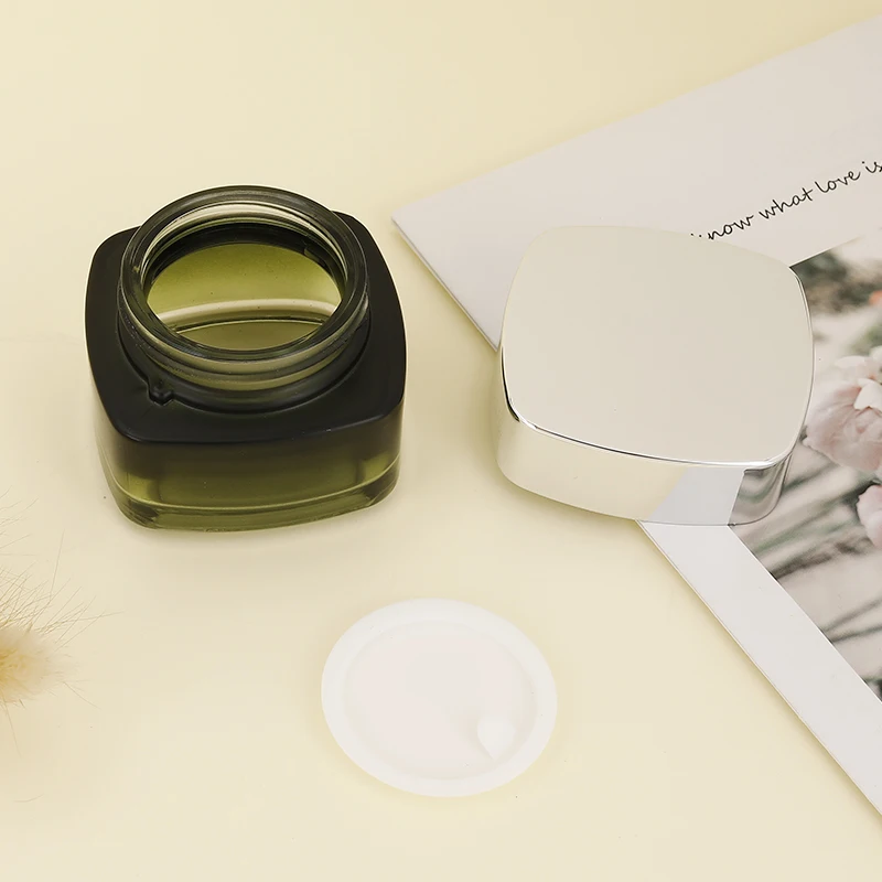 Индивидуальная торговая марка пустой роскошный стеклянный контейнер для косметической квадратной зеленой градиентной бутылки и банки