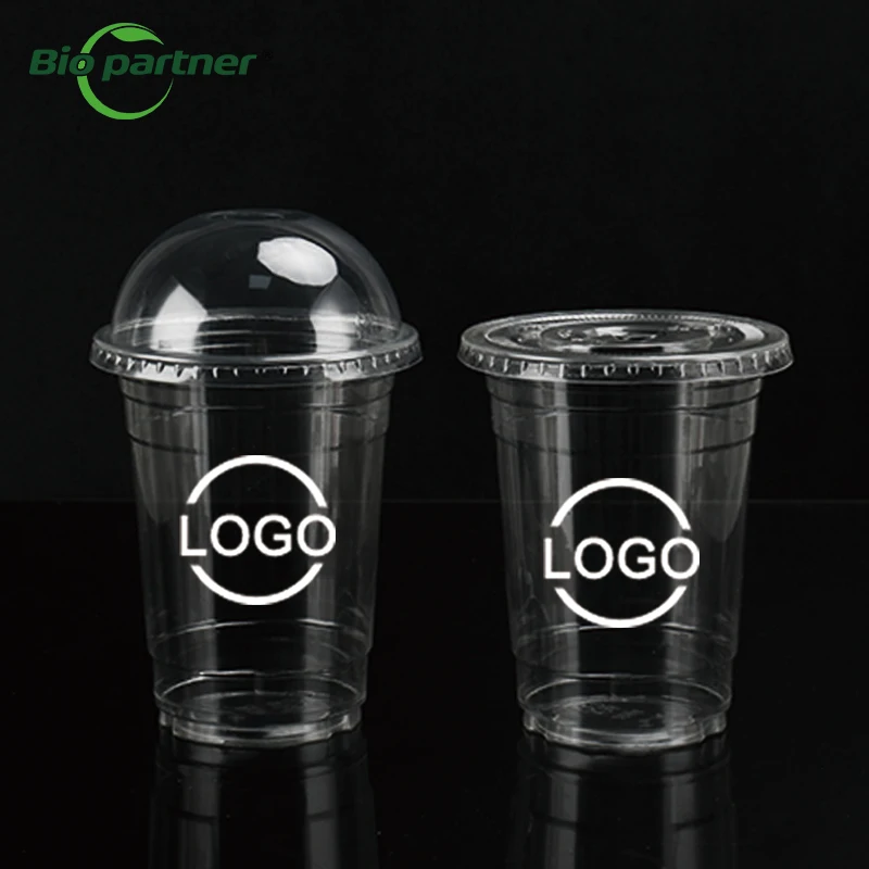 Manufacturer Polycarbonate Cup PLA Milkshake Takeaway Packing Disposable PLA Smoothies Plastic Parfait Cup With Lids