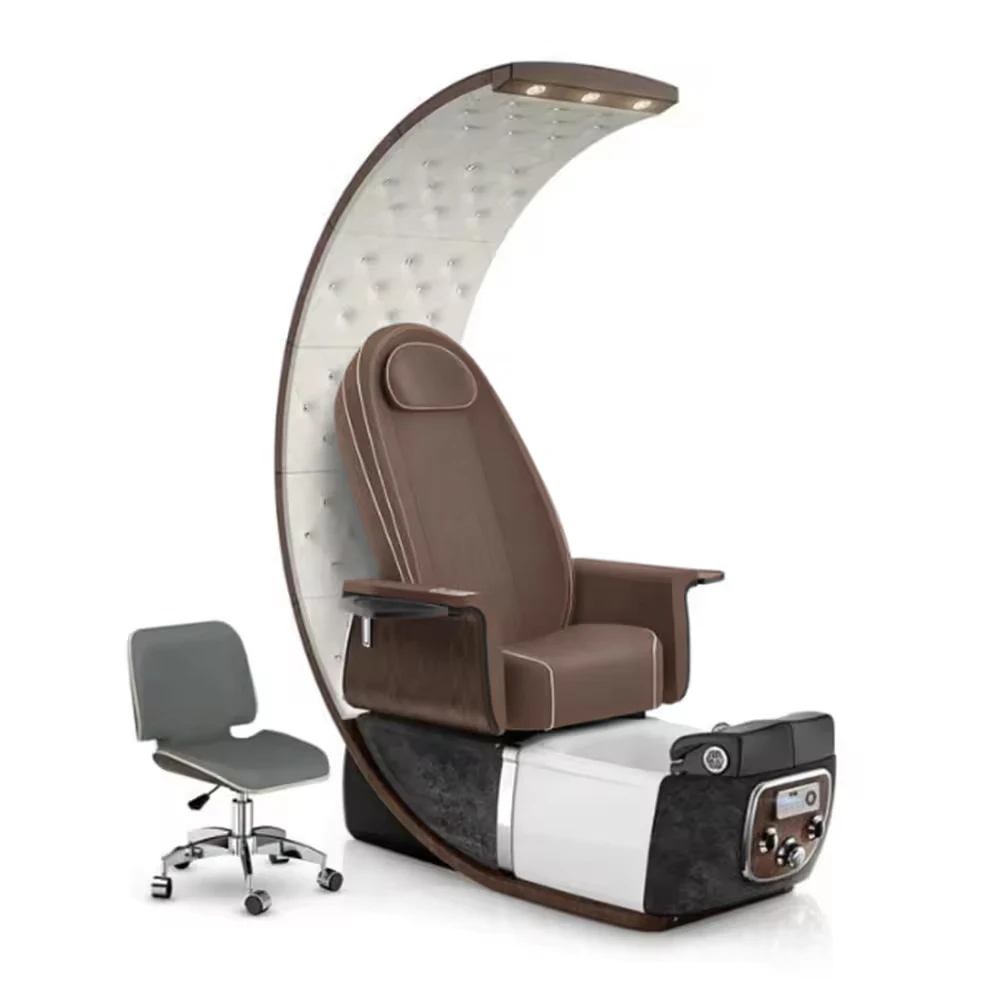 High quality oval massage pedicure chair with LED light and reversible back drainage pump for nail salon