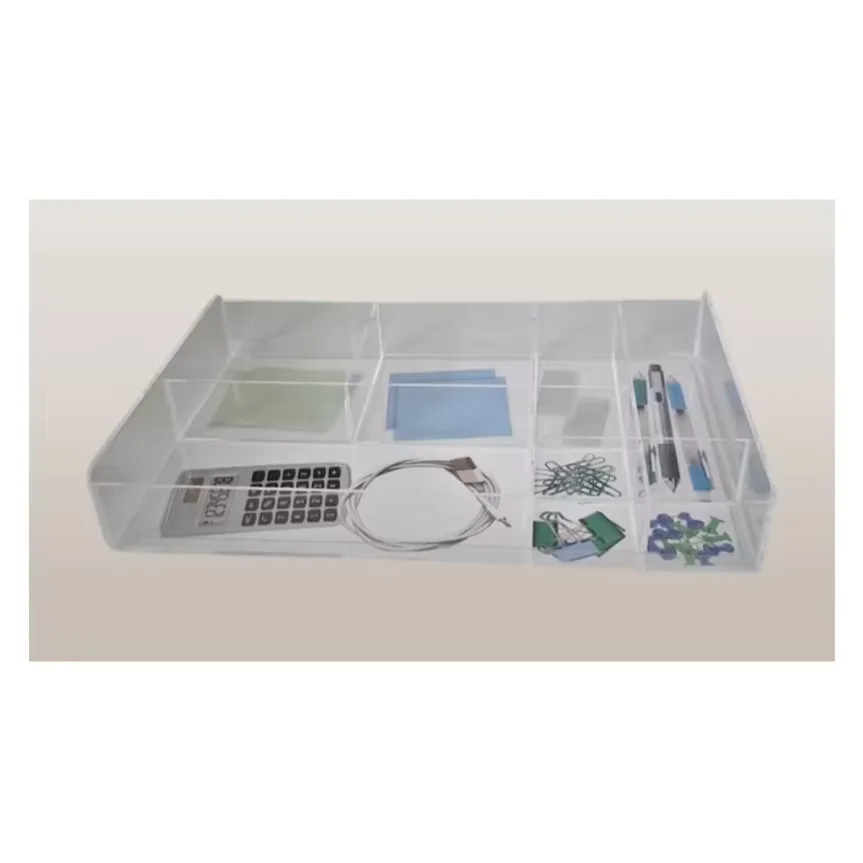Durable Office Stationery Supplies Transparent Acrylic Desk Organizer Set For Managing Pens And Files