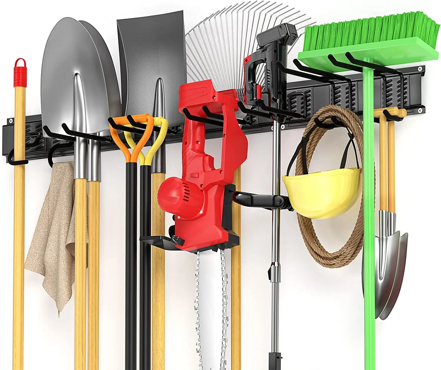 Heavy Duty 6-Hook Storage Rack Adjustable Garden Tool Organizer with Hooks & Rails