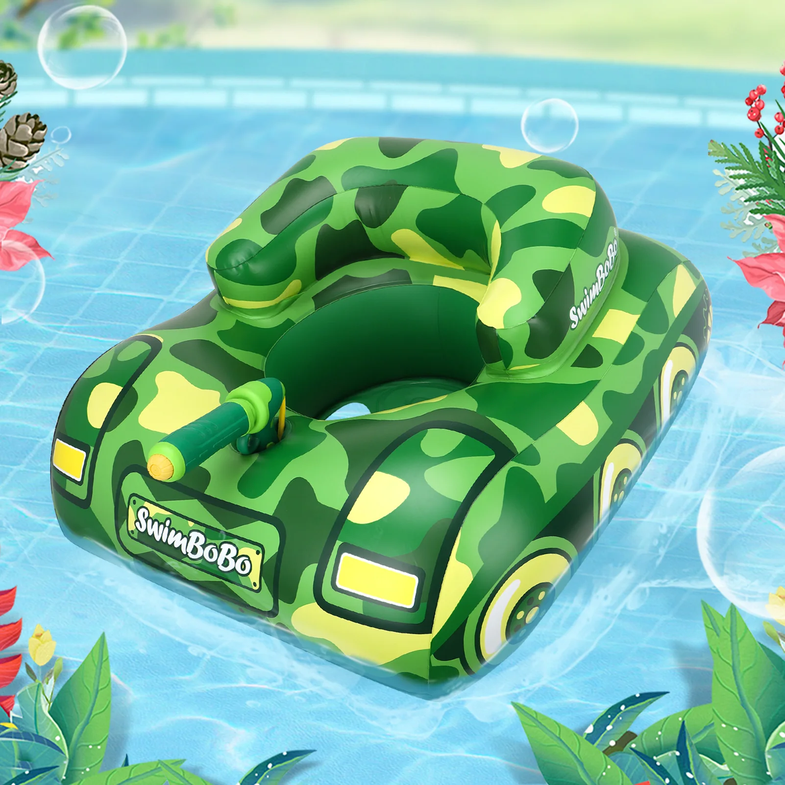 Swimbobo Baby Swim Ring Green Tank Outdoor Summer Play Inflatable Kids Seat Float for Swimming Pool Children