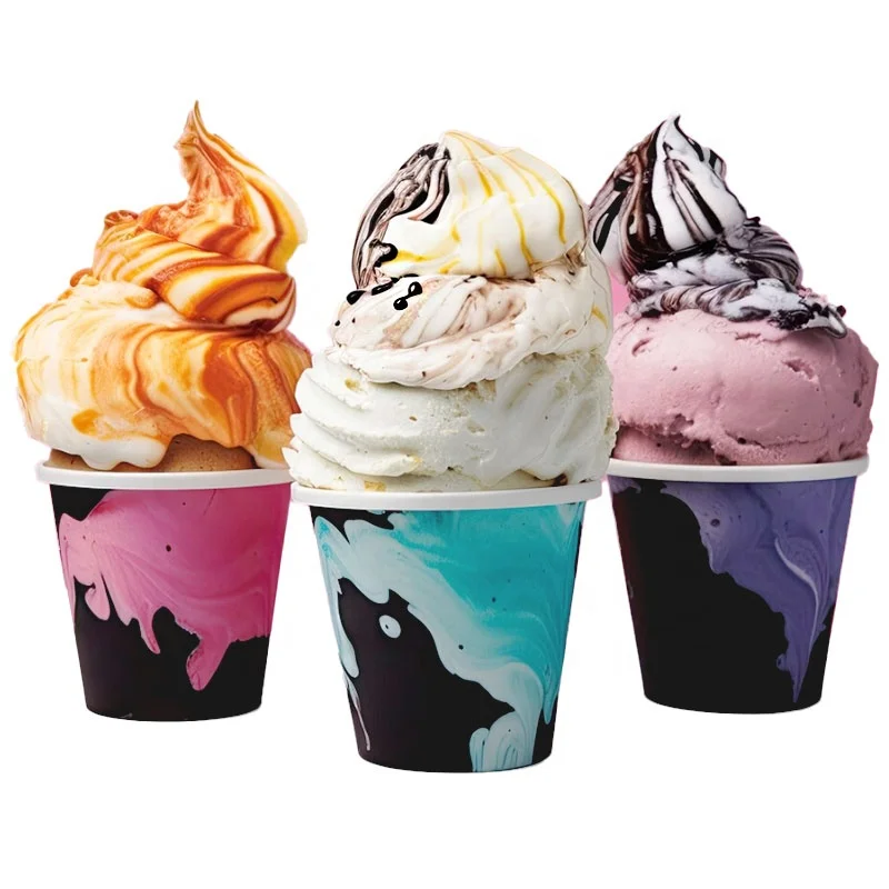 Customized 5 8 16 oz ice cream cup disposable take out dessert yogurt frozen ice cream paper cup with lids