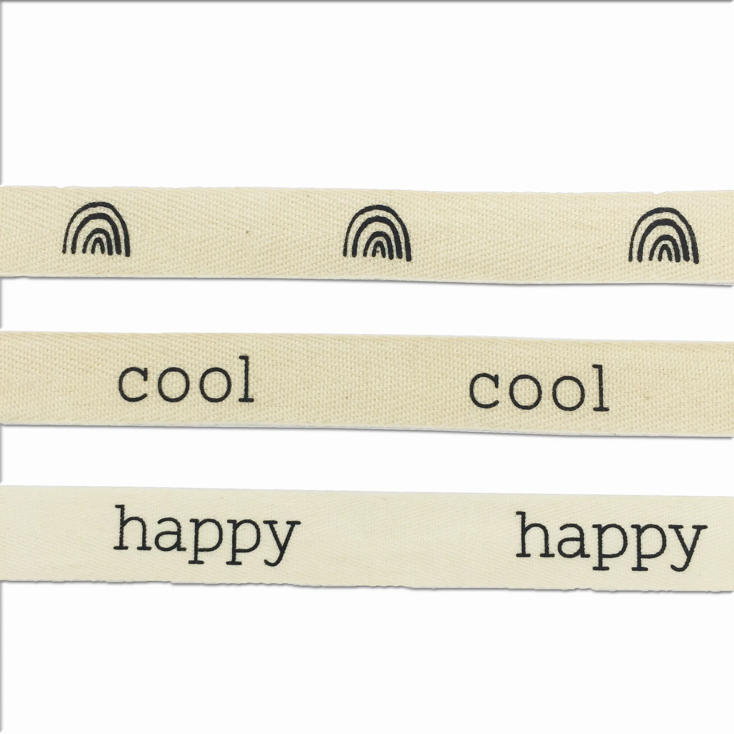 Eco-Friendly Custom Printed  Organic Cotton Ribbon with  Logo Gift Herringbone Pattern Cotton Tape