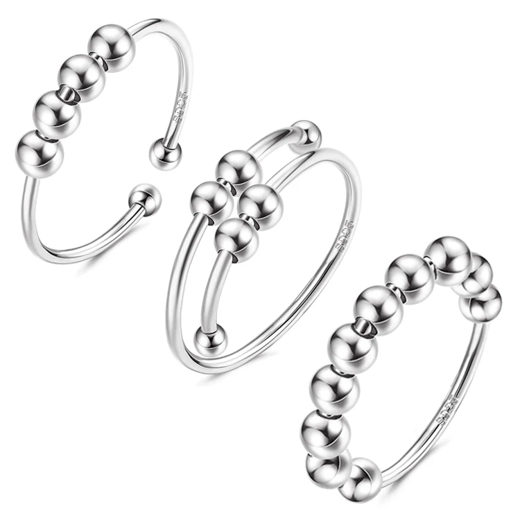 Новое поступление трендовые вертушки ювелирные изделия anillo женское кольцо на палец из стерлингового серебра 925 пробы вращающийся бисер тревожное кольцо