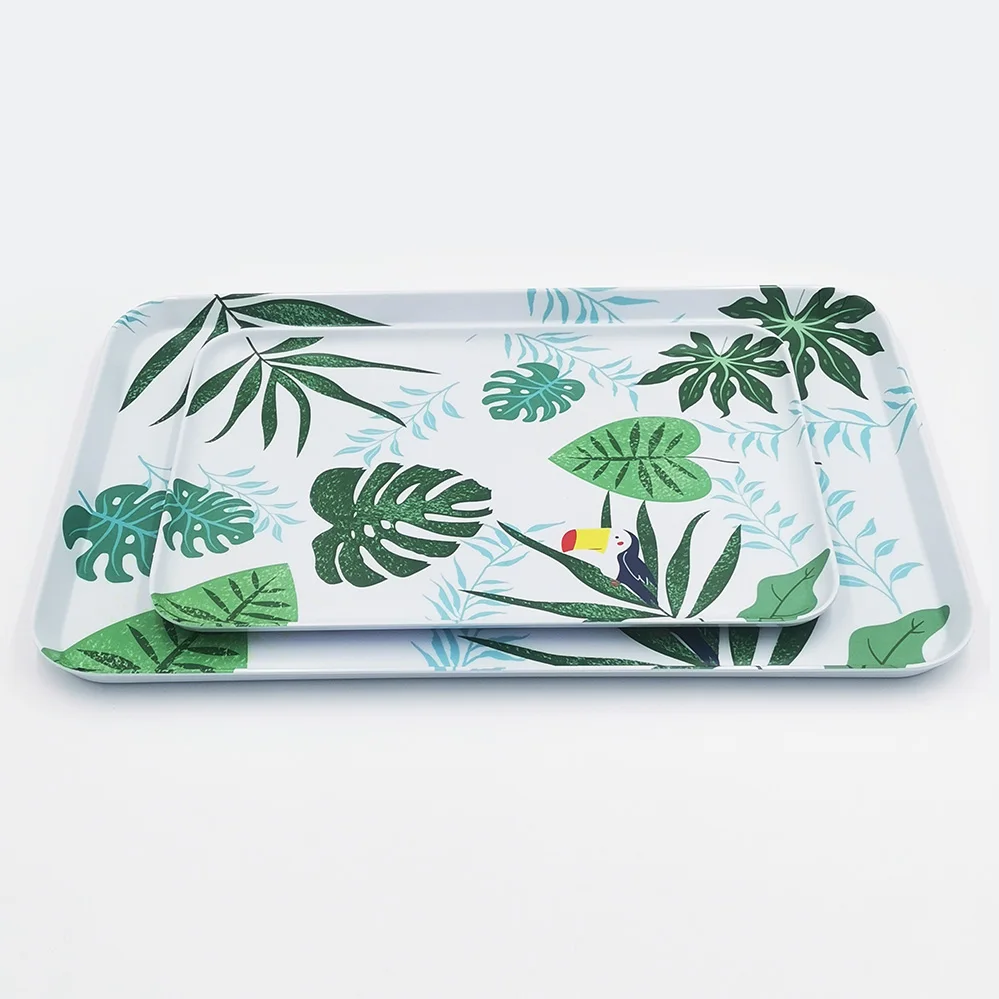 Custom design rectangle melamine daily serving tray with handles