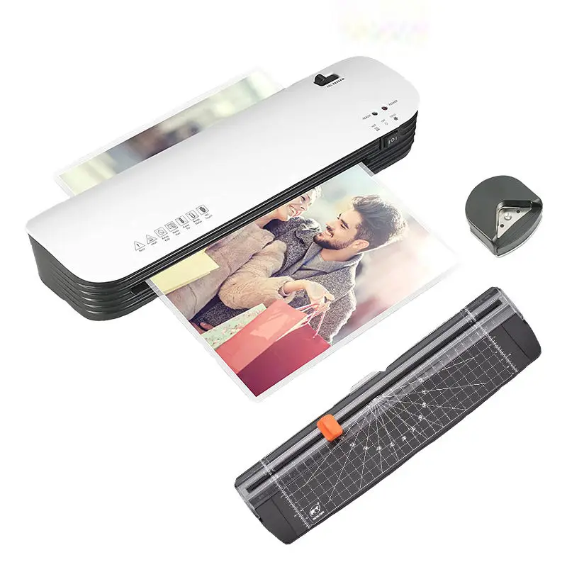 Wholesale simple office laminating machine A4 with paper cutter, corner rounder and 10 piece bag film laminator