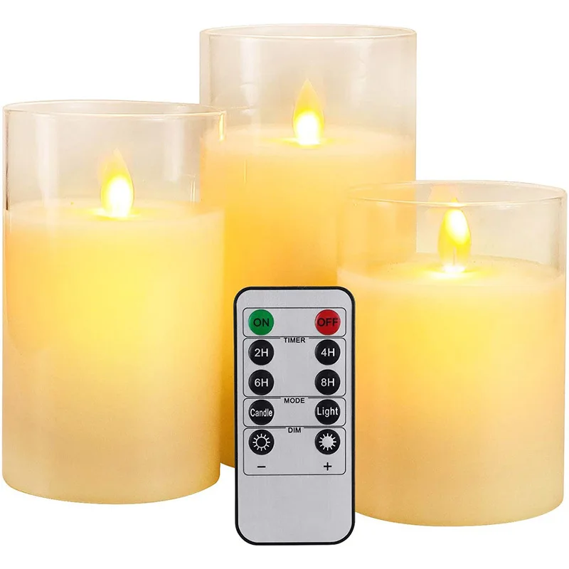 AHMH Wholesale Brown Glass Tube Flicker Light Remote Control Flameless Led Candle With Moving Dancing Flame