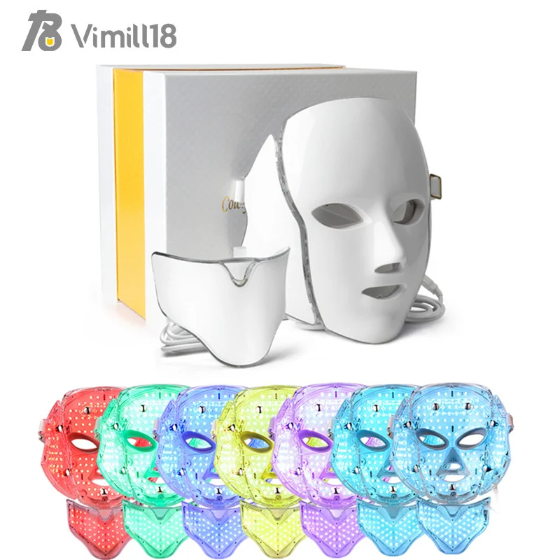 Face care Skin Rejuvenation 7 Color Facial Neck with EMS Microelectronics LED Photon therapy Mask