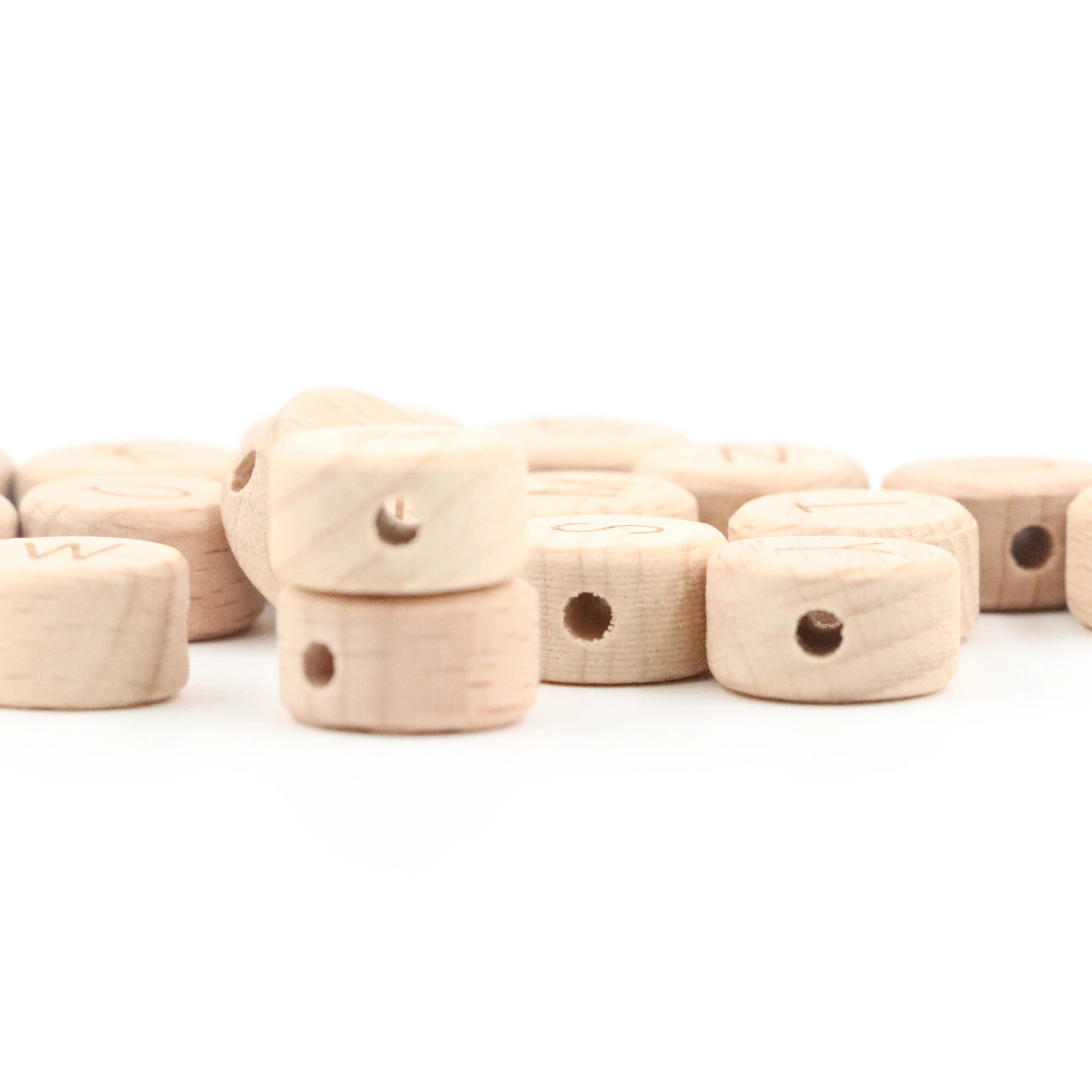 Nursing Accessories 15mm  Natural Beech Wooden Flat Round Letter Beads