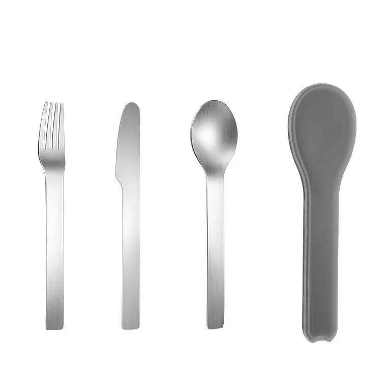portable outdoor 430 stainless steel knife fork spoon cutlery set with plastic case