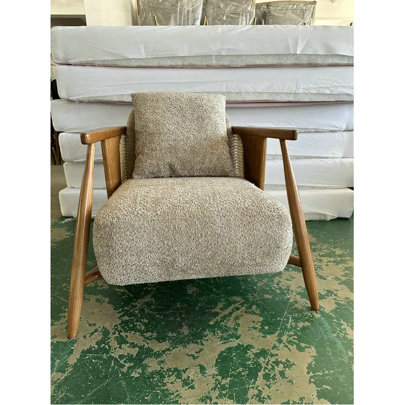Comfy teddy Upholstered rattan Single sofa Chair grey boucle modern leisure living room accent sofa chair Luxury Armchair