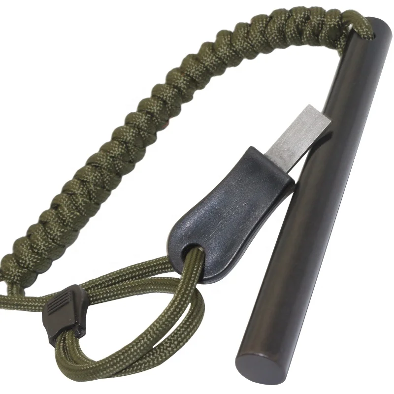 1/2*5inch HSS Striker Magnesium Firestarter Camping Accessories Fire Steel Starter with Survival Tinder Paracord