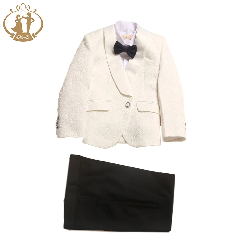 NIMBLE Jacquard Fabric 3 Pieces Ivory Boys Formal Wedding Tuxedo Dress Suits Blazers Gentleman Jack Clothing Kids Clothes Sets