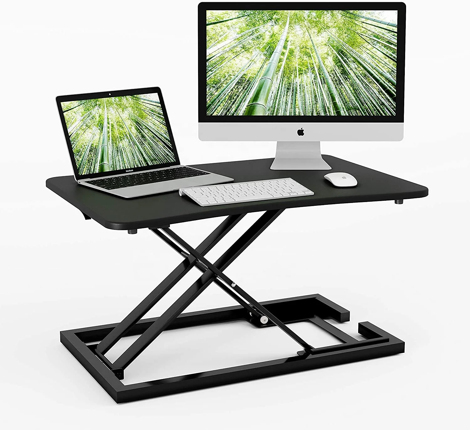 
Sit to Stand Up Gas Spring Lift Desk Riser - Home Office Desk Workstation for Dual Monitors and Laptop 