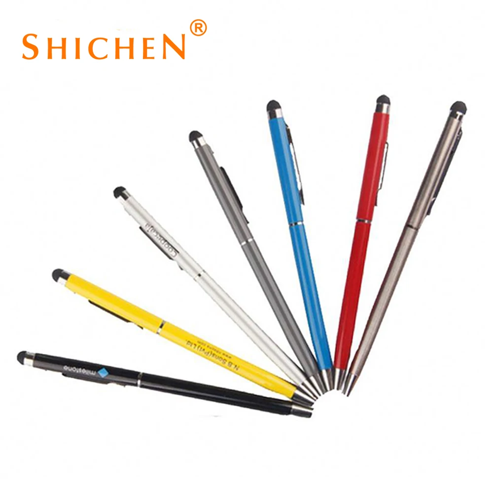 Cheap slim metal screen pen with stylus custom logo promotional ballpoint pens for school office hotel