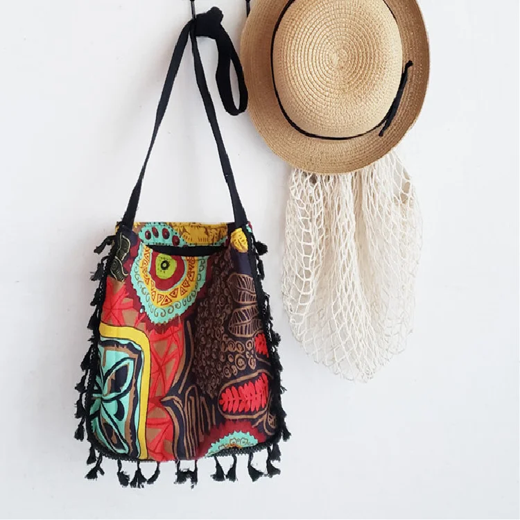 New Style vintage art Bohemian canvas bag eco friendly  cotton bag tote bag with pockets