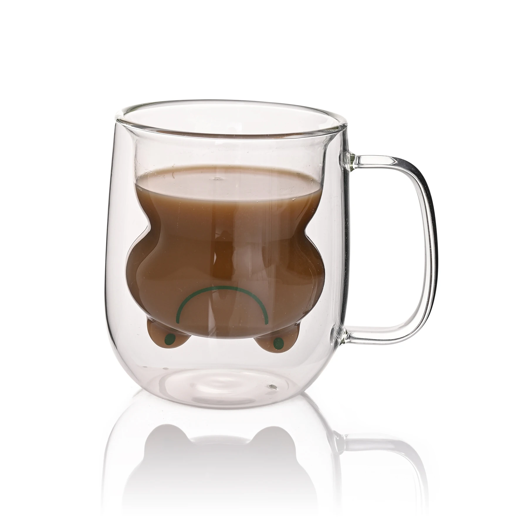 Creative 250ml Cartoon Animal Frog Double Wall Colored Glass Cup with Handle