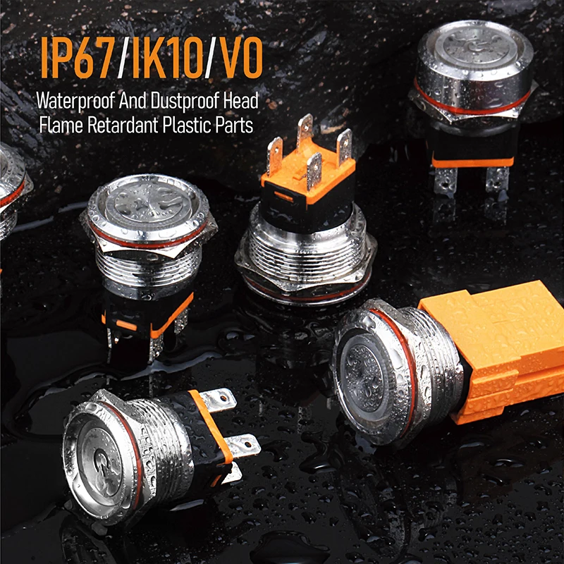 LB22C/LB25C Metal High Current Button Switch Self-locking Reset 2NO Ring ring power supply standard light