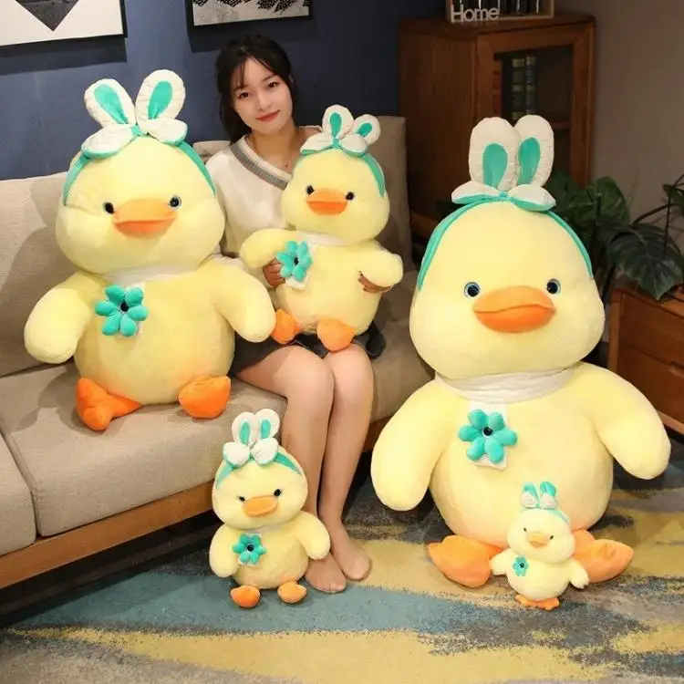 AIFEI TOY Kawaii Bright Lovely Soft Kindergarten Plush Duck Rabbit Baby Toy with chest flowers scarf and Rabbit Headband