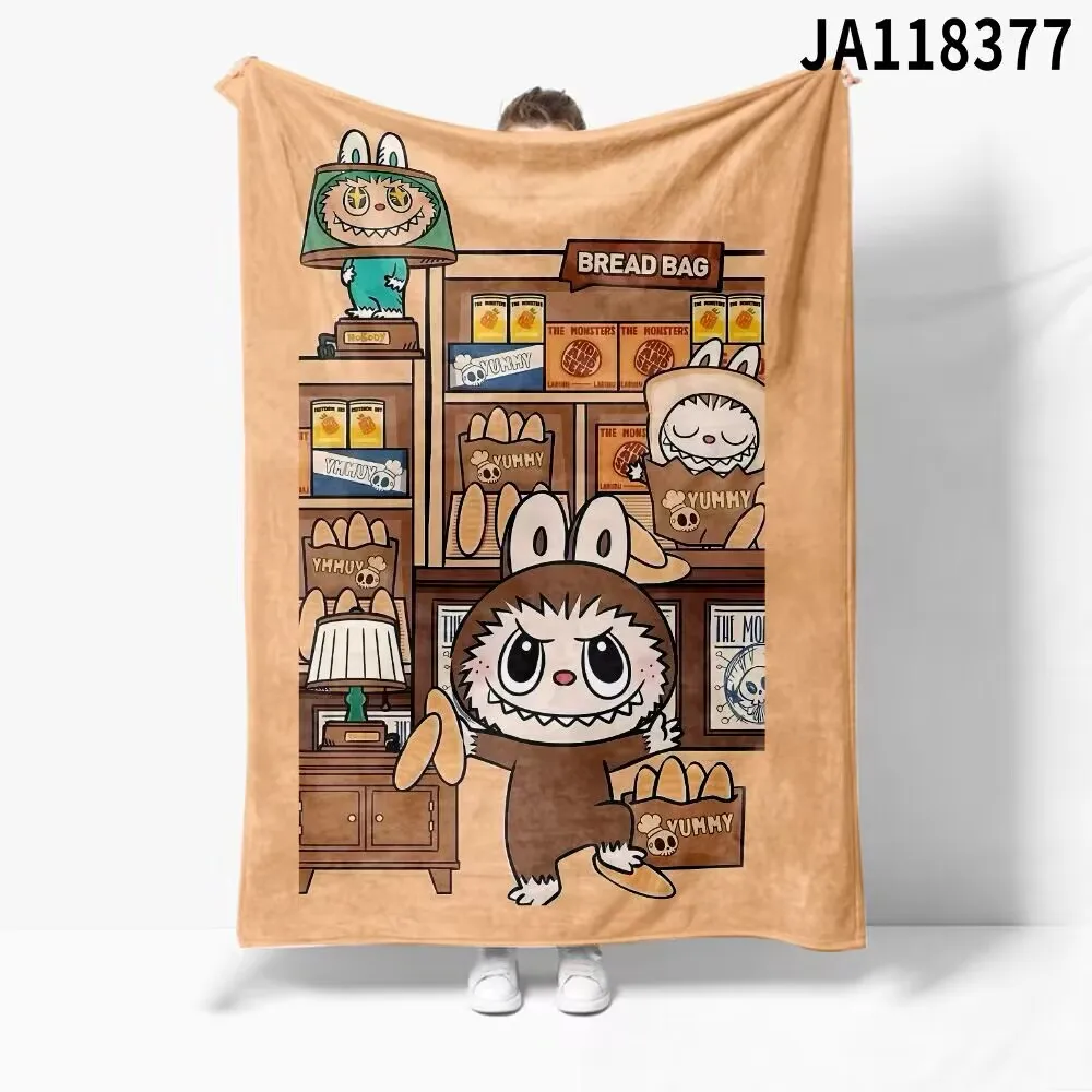 Ruunjoy New Labubu Cartoon Anime Flannel Blanket Labubu Throw Home Sofa Lunch Break Blankets Student Blankets Nap Gift