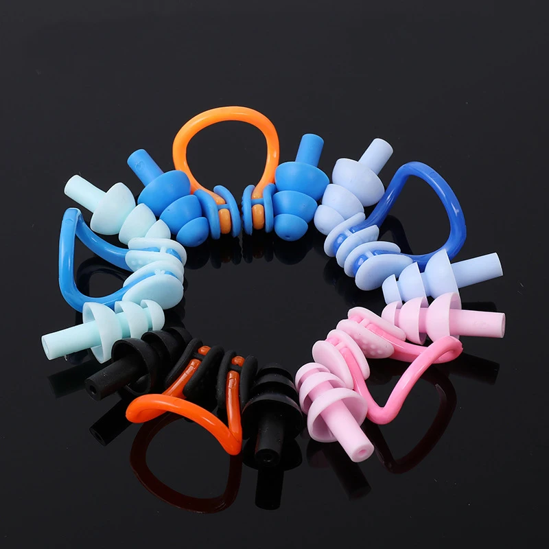 Hot Selling Soft Silicone Swim Gel Earplugs Waterproof Swimming Ear Plugs Swim Nose Clip Set
