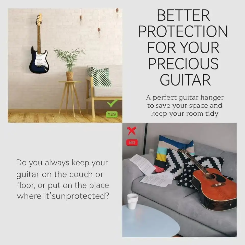 Guitar Wall Mount Hanger Hook Acoustic Electric Bass Guitar Wall Hook Hanger Black Metal Holder Hanger