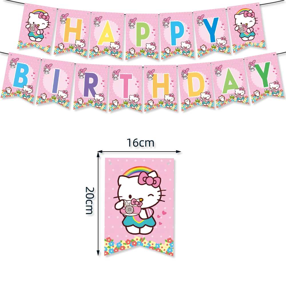 Hello Kitty счастливый день рождения бумажный баннер детское шоу украшение для вечеринки оптовая продажа праздничные настенные украшения