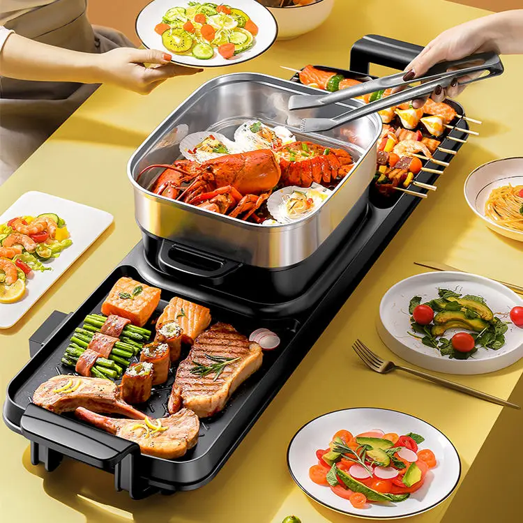 AORAN CUSTOMIZED Modle Wholesale Electric Grill With Hot Pot 2 in 1 , Multifunctional Electric Hot Pot And BBQ Grill For Party