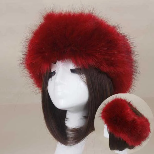 Jachon High Quality Wholesale Winter Warm Faux fox Fur Wide Headband for Women Hair Accessories Ladies Russian Headwraps Fur Hat