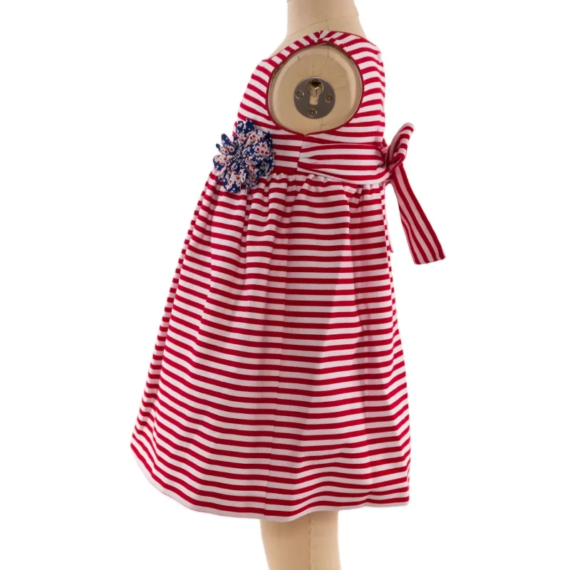 Finalz Wholesale Summer kids woven red and white stripe polyester flowers Sleeveless girls dress