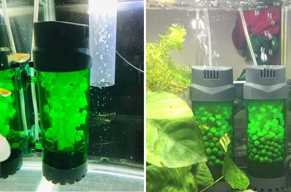 Fluidized Moving Bed Filter Bubble Bio Media Reactor for Aquarium Fish Tank with Air Stone and Sponge Filter