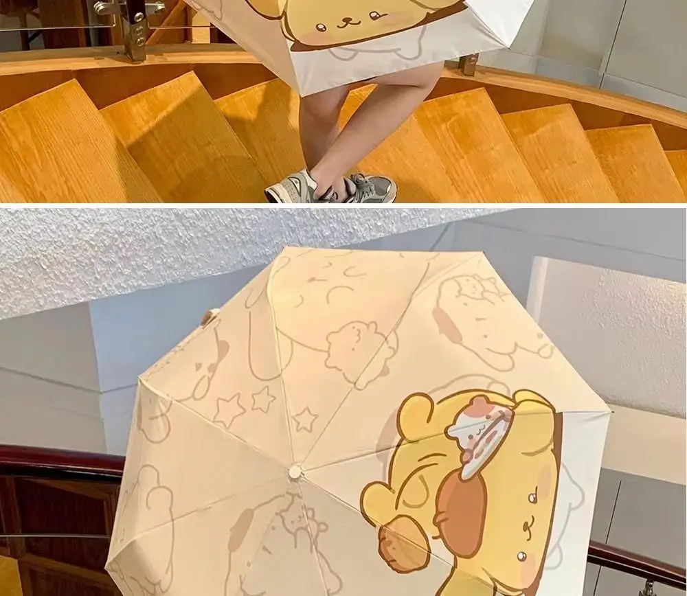 Automatic Umbrella Sun Umbrella Pudding Dog Folding Portable Three-fold Umbrella Rain Black Glue Bottom Layer Blocks UV Rays 13