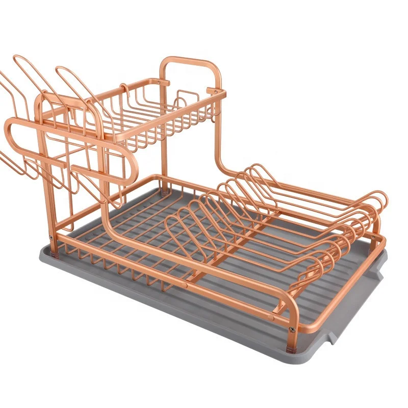 Kitchen  2 Tier With Removable Drip Tray Aluminium Dish Drying Rack and Cutlery Stand
