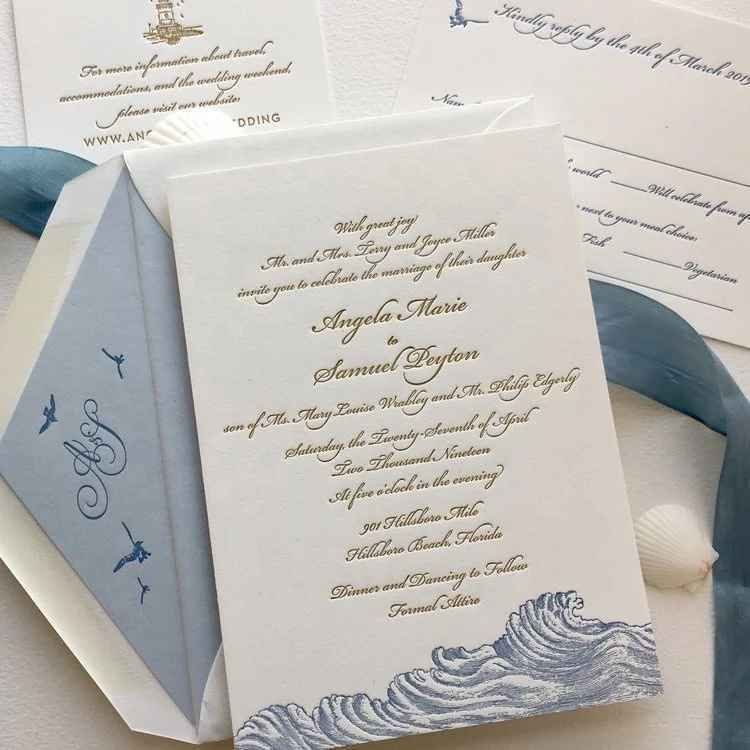 Letterpress Wedding Invitation cards, greeting cards with envelope Hot Stamping CMYK Pantone Greeting Card