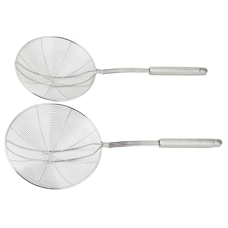 Eco Friendly Food Service Kitchen Accessories Frying Stainless Steel Skimmer Mesh Strainers Fine Filter Sifters Colanders