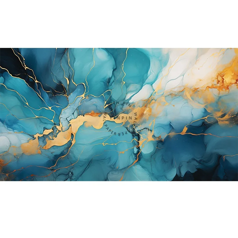 Blue and gold marble wall art wallpaper abstract modern mural