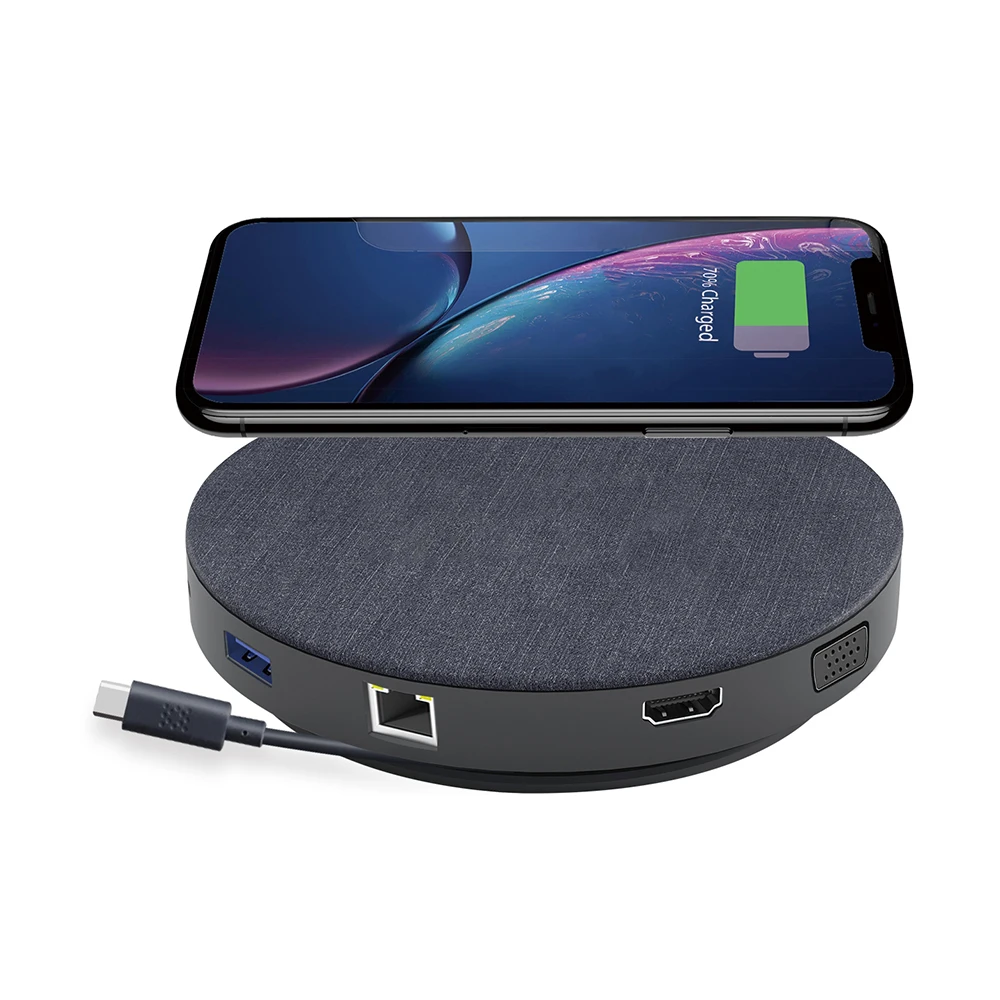 
Round 11 in 1 multifunctions fabric ABS dual display 4K USB 3.0 wireless usb hub 