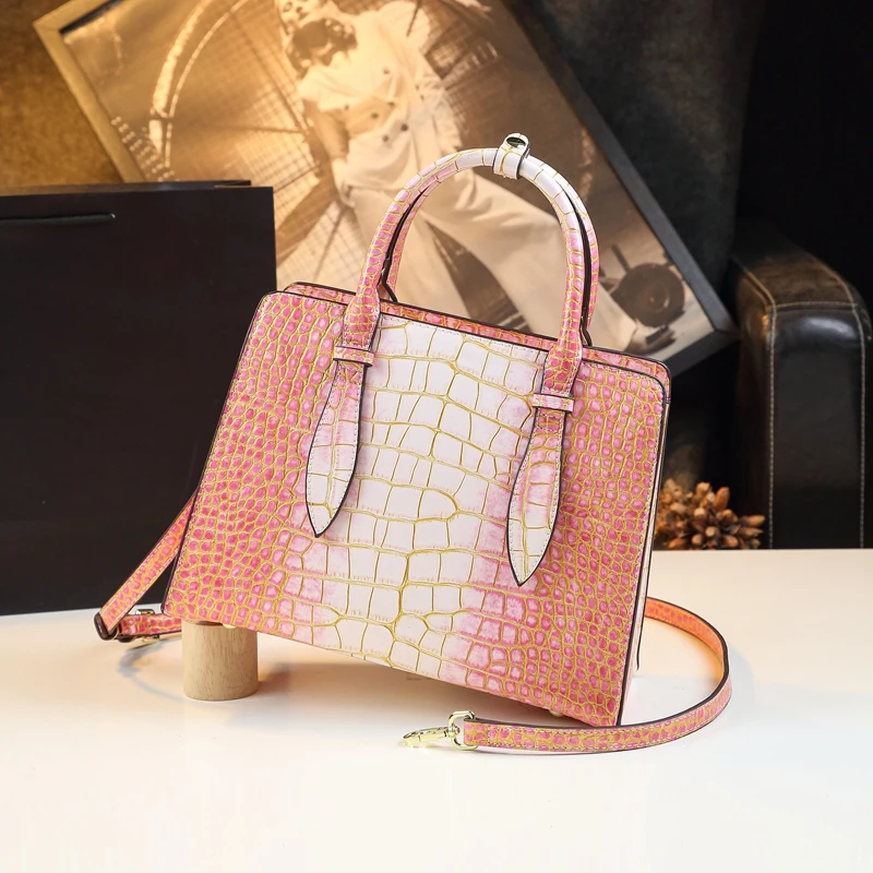 new arrival popular crocodile print  handbags ladies with scarf decoration high quality alligator leather bags manufacturers
