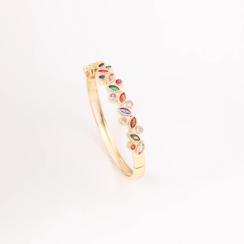 New Arrival Vintage Colorful Gold Plating Women Bangle Iced Out Cube Statement Design Jewelry Geometric Bangle