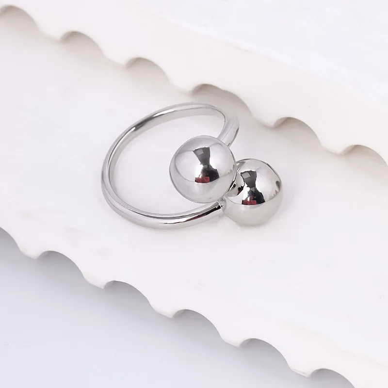 Fashion Gold Plated Open Size Metal Double Ball Finger Rings For Women Lady Gift