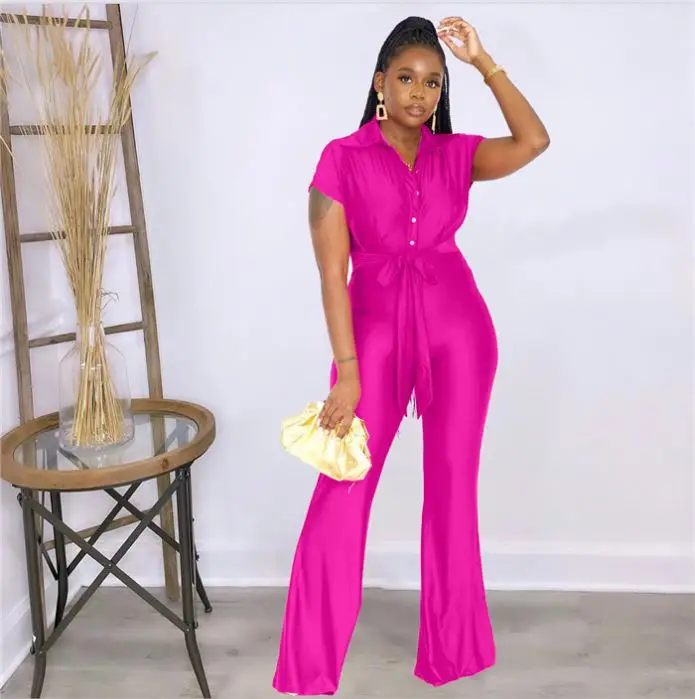 N8513-latest products 2022 turn down collar elegant jumpsuit for ladies african plus size jumpsuits