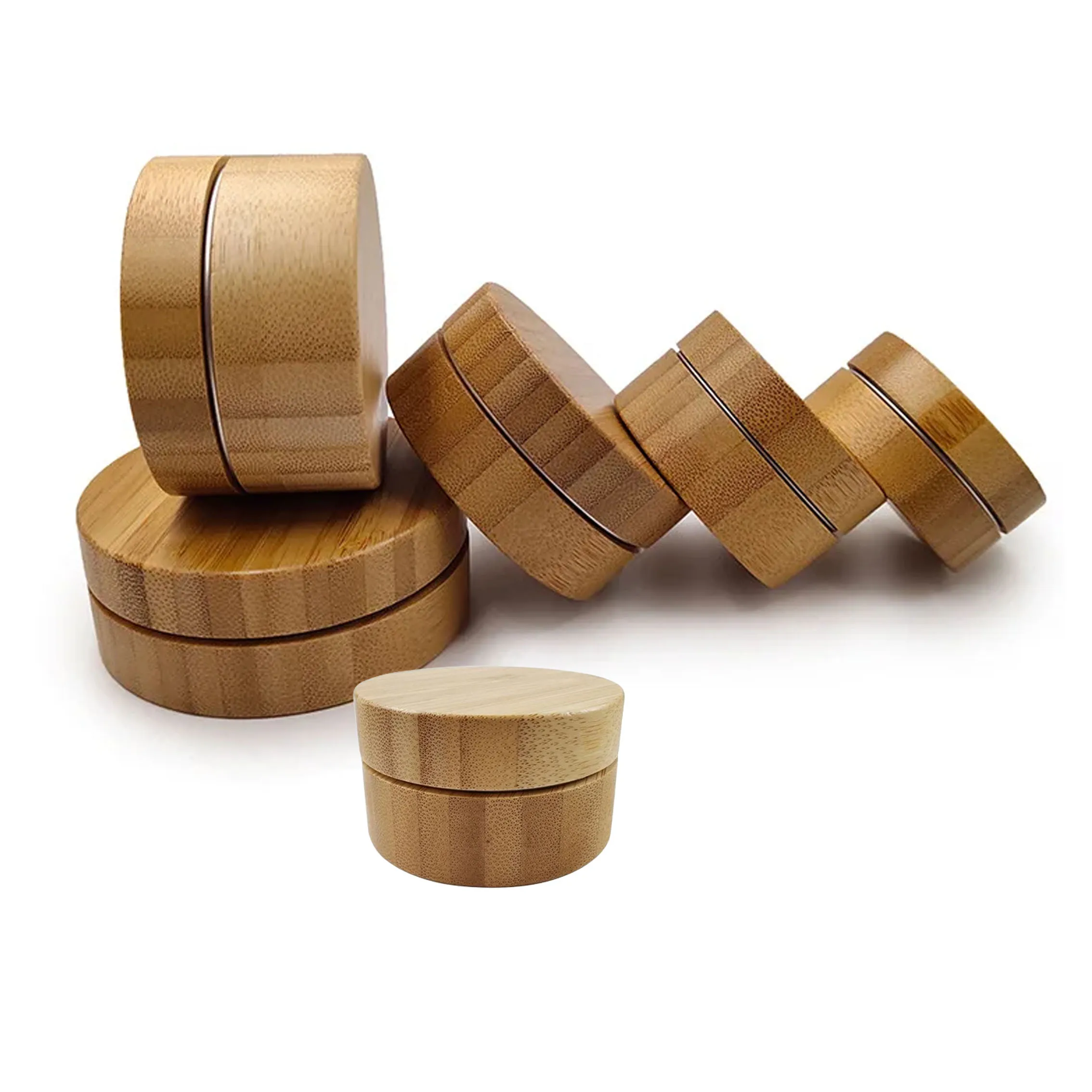 Customized 50g Bamboo Beauty Container Wooden Jar with Aluminum Lid Metal Aluminum Cosmetic Packaging for Face Cream