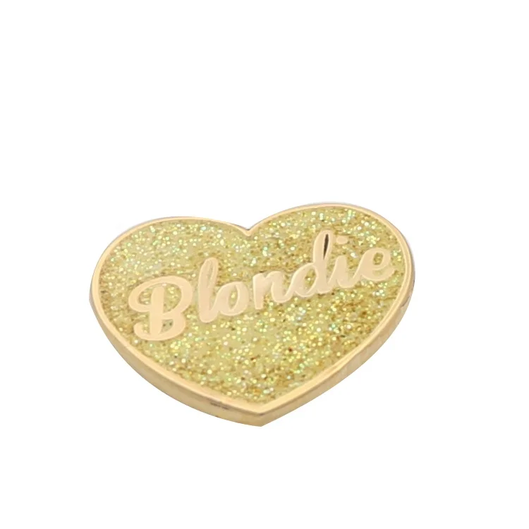 
Hot sale heart shape hard enamel badge glitter heart shape yellow zinc alloy lapel pins 