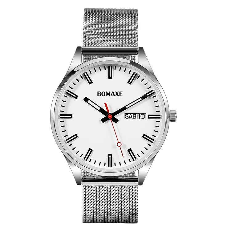 BOMAXE Classic Girls Hand Gold Case Steel Mesh Strap Custom Waterproof Luxury Glass Black Watch