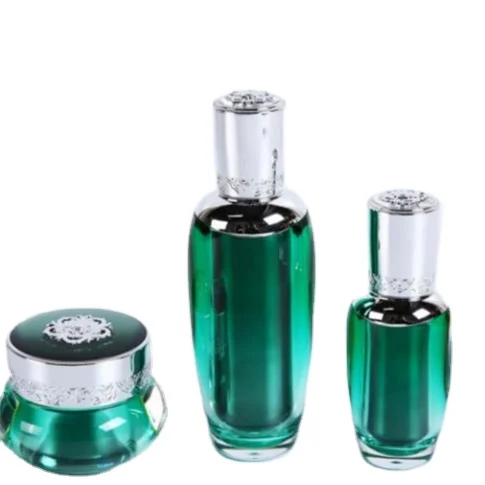 Factory Popular Customized Cosmetics Packaging PMMA Retro Luxury Orchid Face Cream Jar Lotion Essence Bottle Set