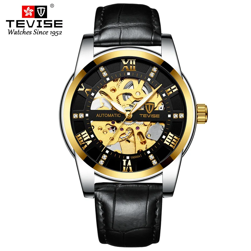 TEVISE T9005A 2024 hot sale Green Automatic Watch Men Tourbillon Luminous Mechanical Watches Stainless steel Waterproof Business